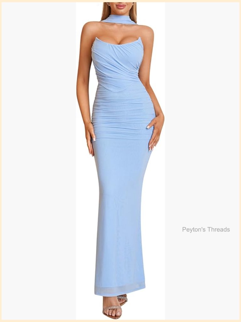 Strapless Corset Tube Maxi Dress Bodycon Ruched Formal Wedding Guest